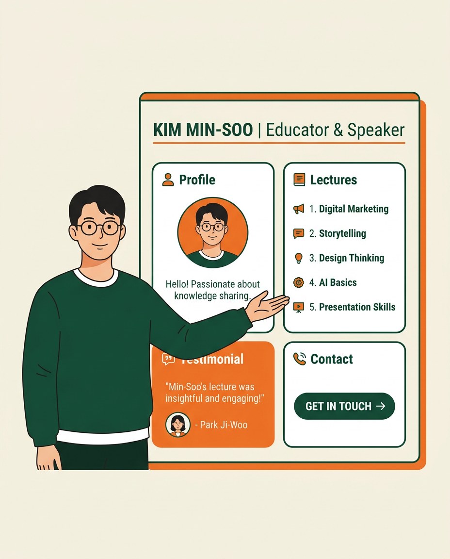 "소개 자료 보내주세요"에 링크 하나로 답하기 — 강사 소개 페이지 만드는 법 보조 이미지